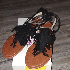Olivia Miller Black Fringe Sandals Sz 8 NIB